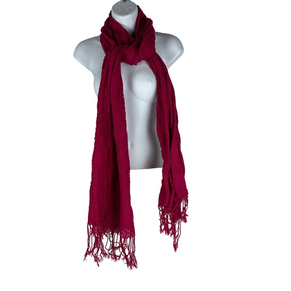 Elegant Fuchsia Scarf With Fringe Edge Hand Wash Recommended